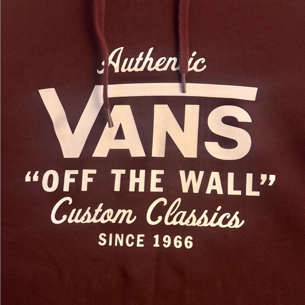 Vans Hoodie Medium Burgundy Pullover Logo Sweatshirt Distressed Bleach Mark